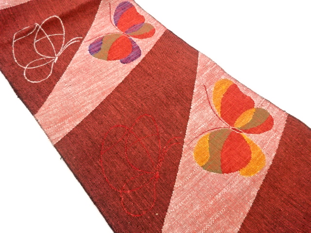 JAPANESE NAGOYA OBI / MAWATA TSUMUGI / WOVEN BUTTERFLY